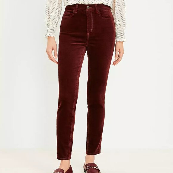 Ann Taylor Petite Curvy Fit The Skinny Maroon Burgundy Velvet Pants Women's 2P‎ - Picture 1 of 16
